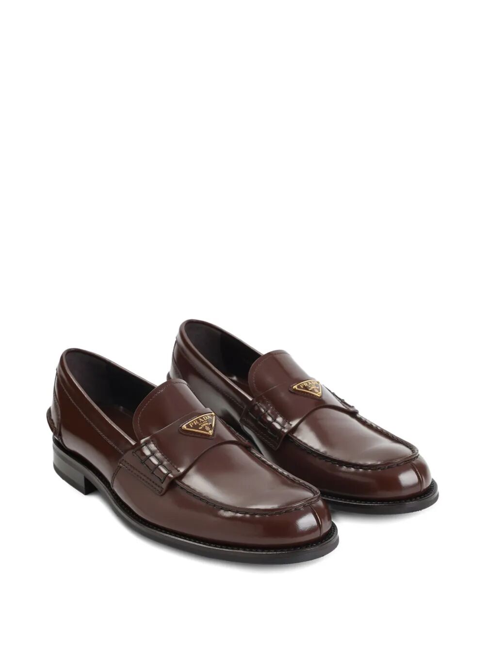 Prada Men's Brushed Leather Loafers brown with logo plaque