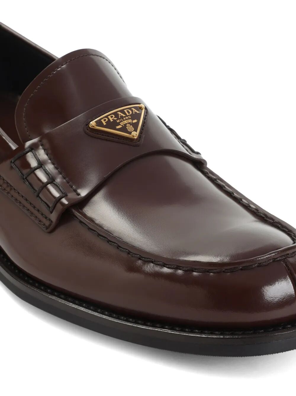 Prada Men's Brushed Leather Loafers brown with logo plaque