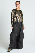 Pima Cotton Mini Foil Cable Crewneck Sweater - Black/Gold ladiesetallic