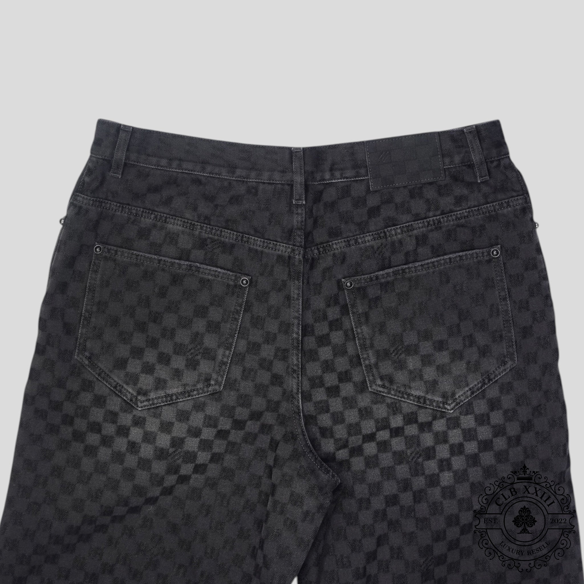 Louis Vuitton Damier Ultrablack Flocked Wide Leg Denim Pants in Black 36 jeans