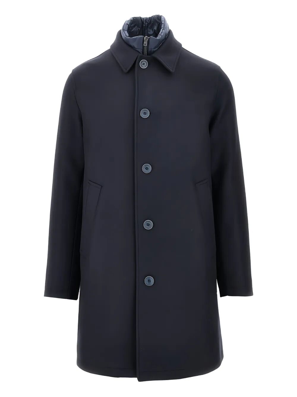 Herno Men's Single-Breasted Padded Coat dark navy overcoat wool long jacket