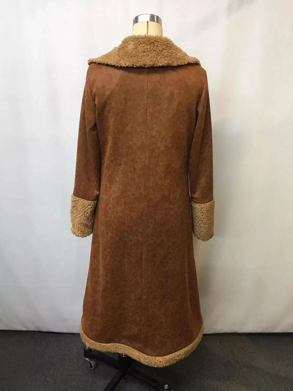 Vintage Faux Fur Trim Longline Coat For Women Regular and Plus