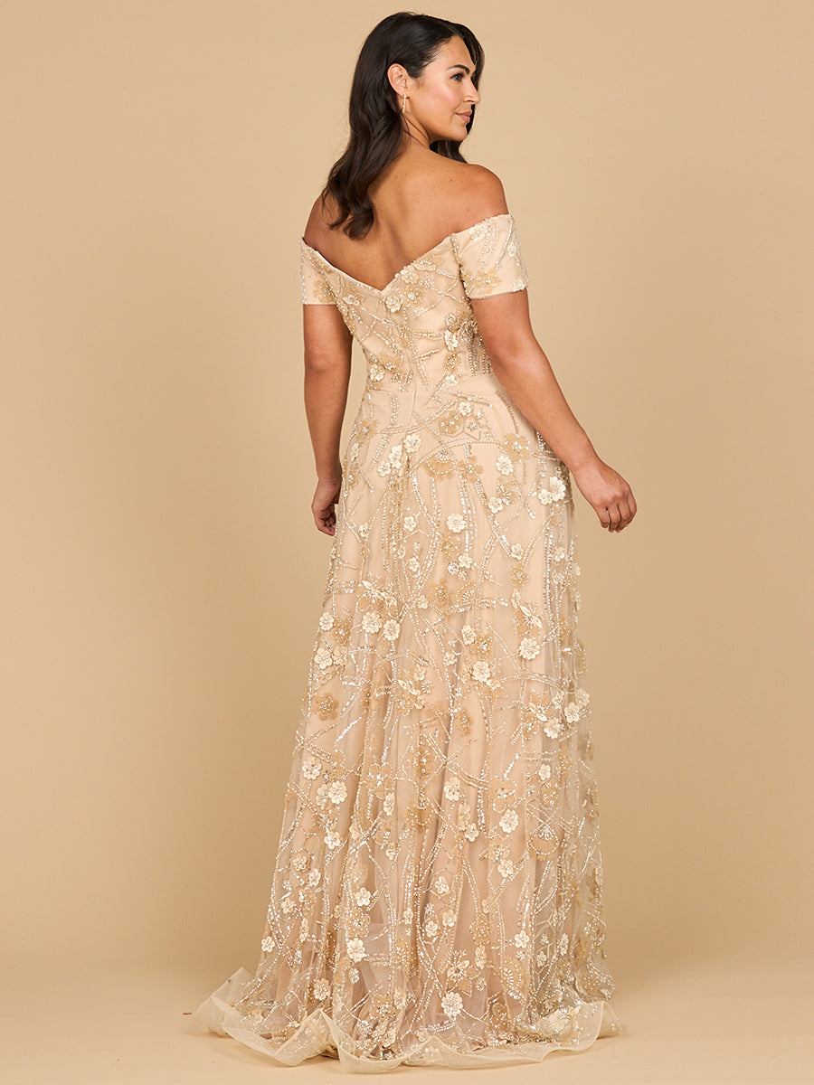 Lara 28882- Off Shoulder A-Line Floral Gown New York Prom Formal