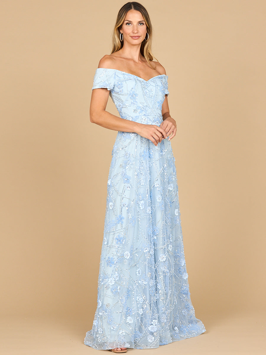 Lara 28882- Off Shoulder A-Line Floral Gown New York Prom Formal