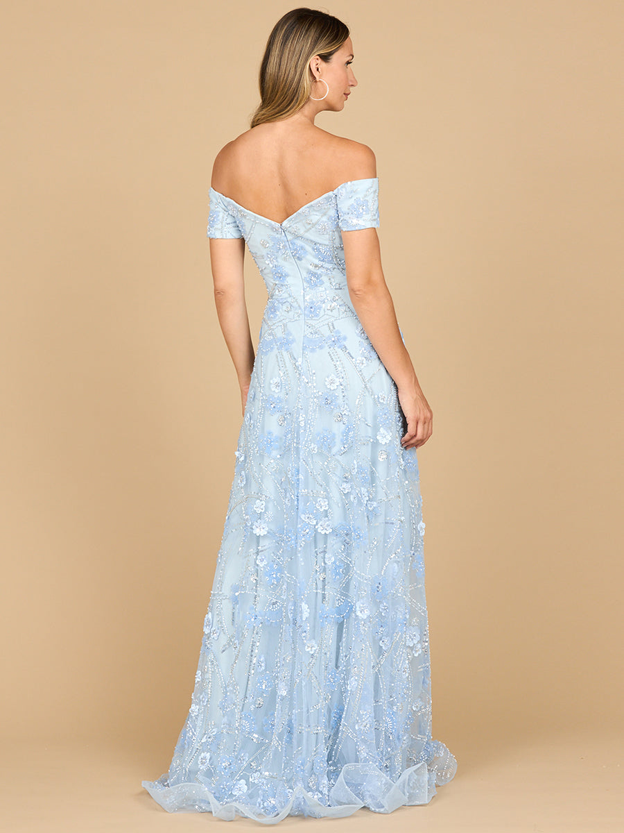 Lara 28882- Off Shoulder A-Line Floral Gown New York Prom Formal