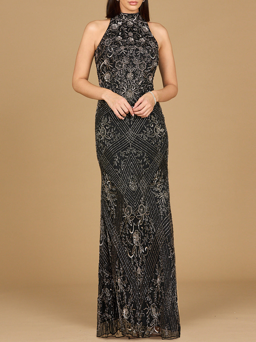 Halter Hi Neck Beaded Dress Lara New York long formal Gown
