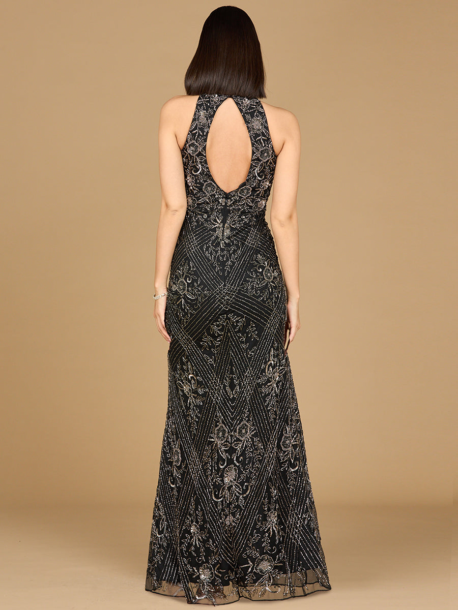 Halter Hi Neck Beaded Dress Lara New York long formal Gown