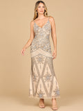 Contrast Beaded V-Neck Fitted Gown Long Formal Dress Prom MOB