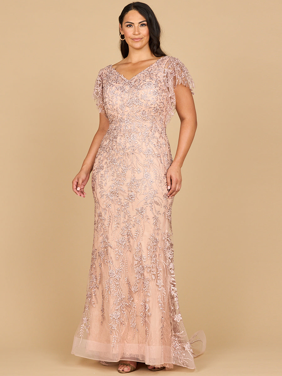 Cap Sleeve Mermaid V-neck Gown Long Formal Dress Wedding Prom MOB Lara New York