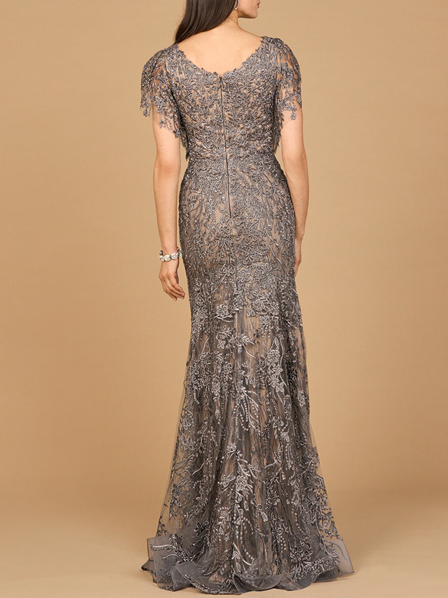 Cap Sleeve Mermaid V-neck Gown Long Formal Dress Wedding Prom MOB Lara New York