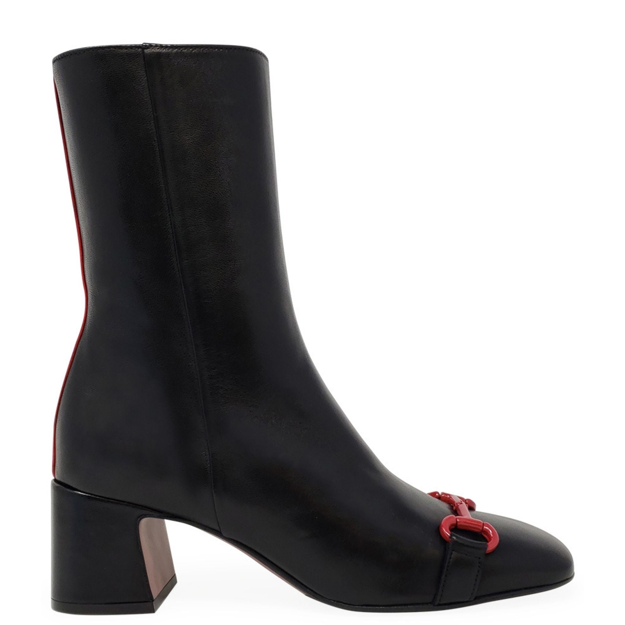 Black Leather Red Back Stripe Boot Horse Bit Madison Maison Beverly Hills Italy