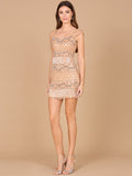 Beaded Cocktail Dress with Cap Sleeves and Fringe Lara New York short Prom