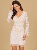 Beaded, Feather Cocktail Dress blush Lara New York Formal Prom