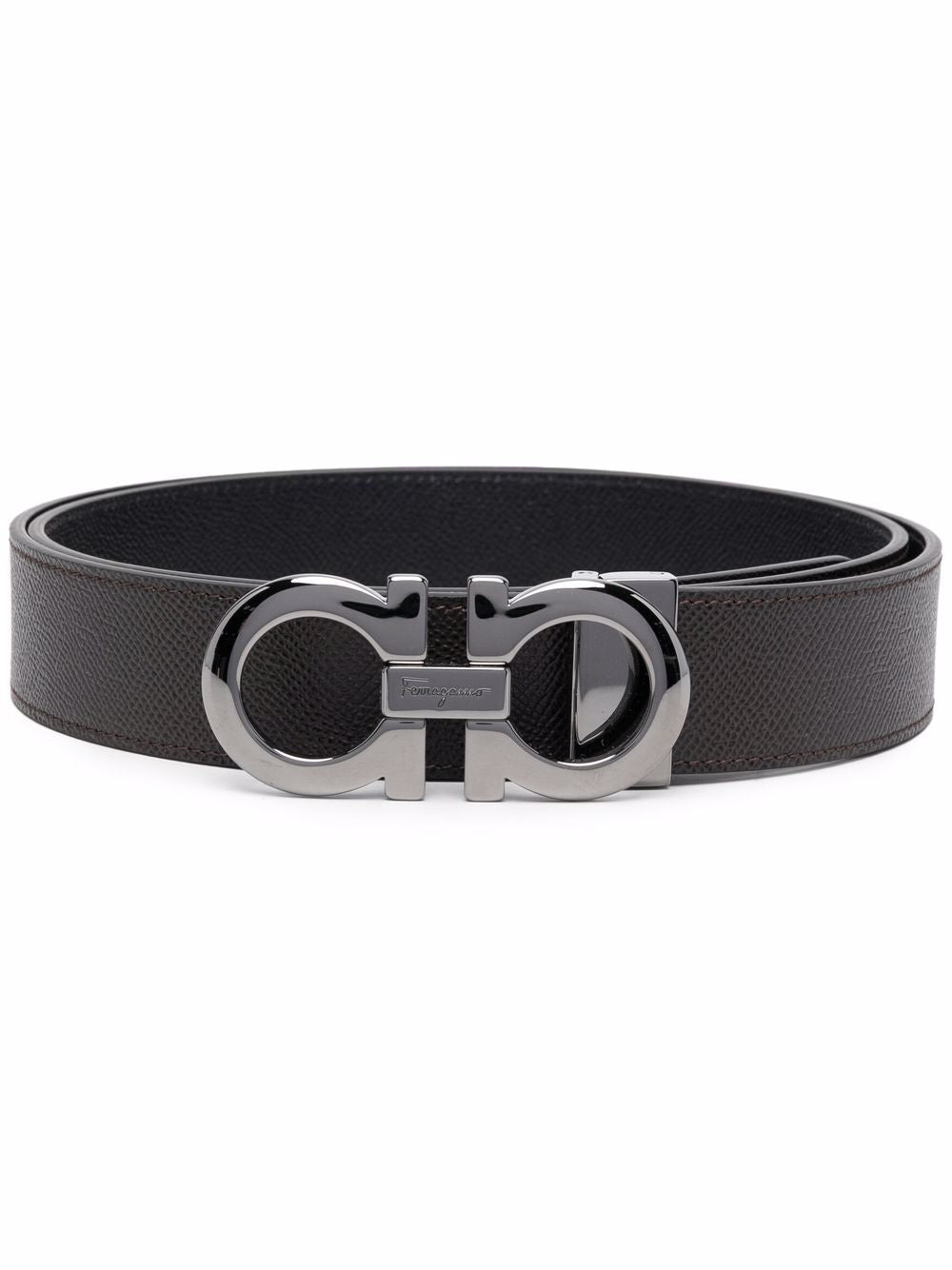 Ferragamo Men's Hammered Leather Reversible Gancini Belt brown