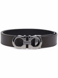 Ferragamo Men's Hammered Leather Reversible Gancini Belt brown