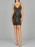 Embellished Cocktail Dress with V-Neckline Prom Formal Beaded short Evening Lara NY