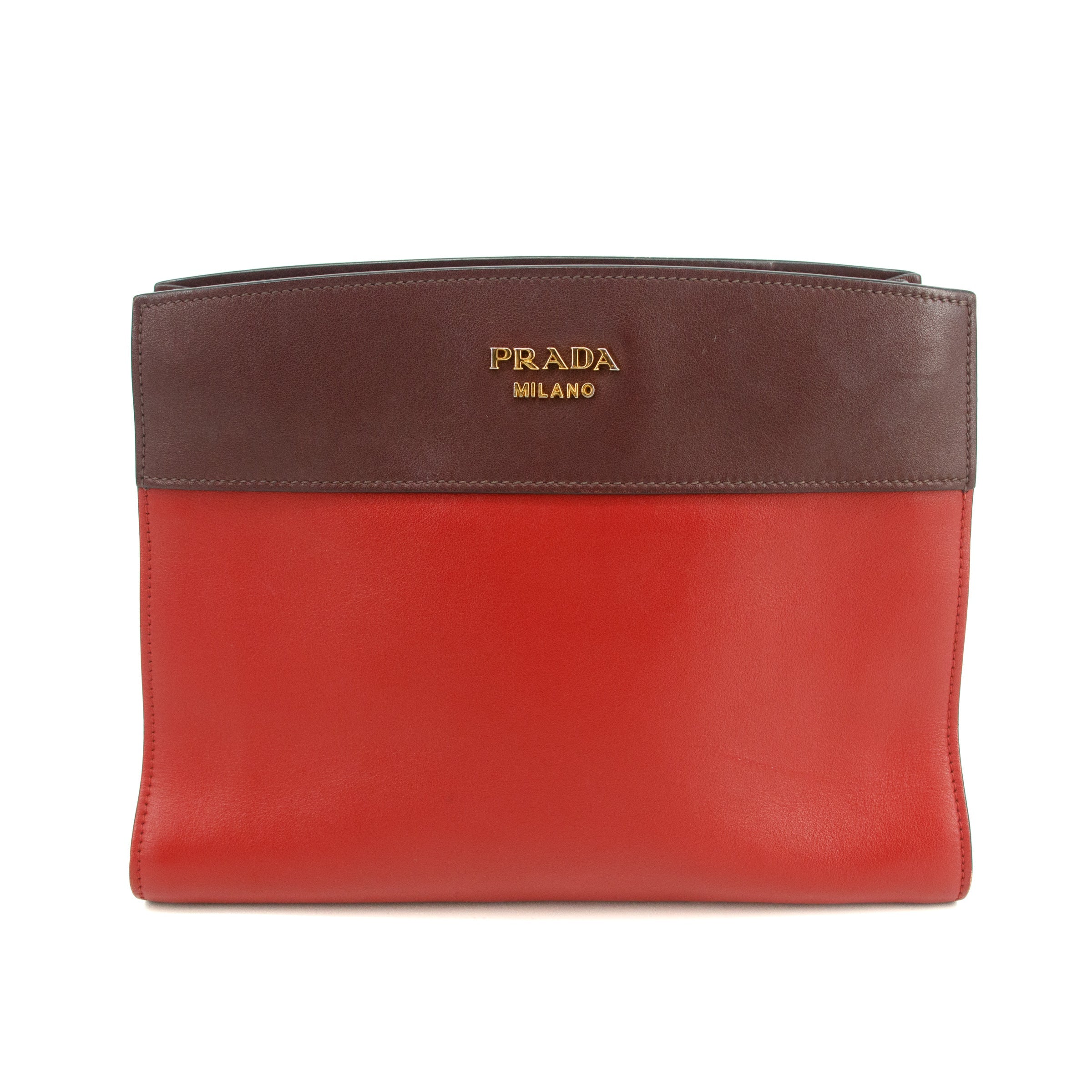 Prada Calfskin Bicolor Red x Burgundy Shoulder Bag #2936 purse handbag