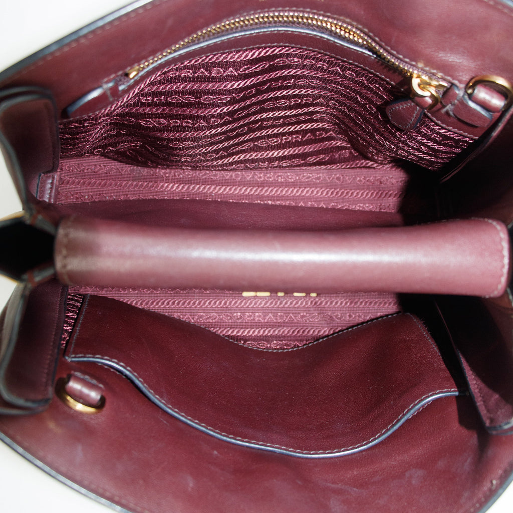 Prada Calfskin Bicolor Red x Burgundy Shoulder Bag #2936 purse handbag