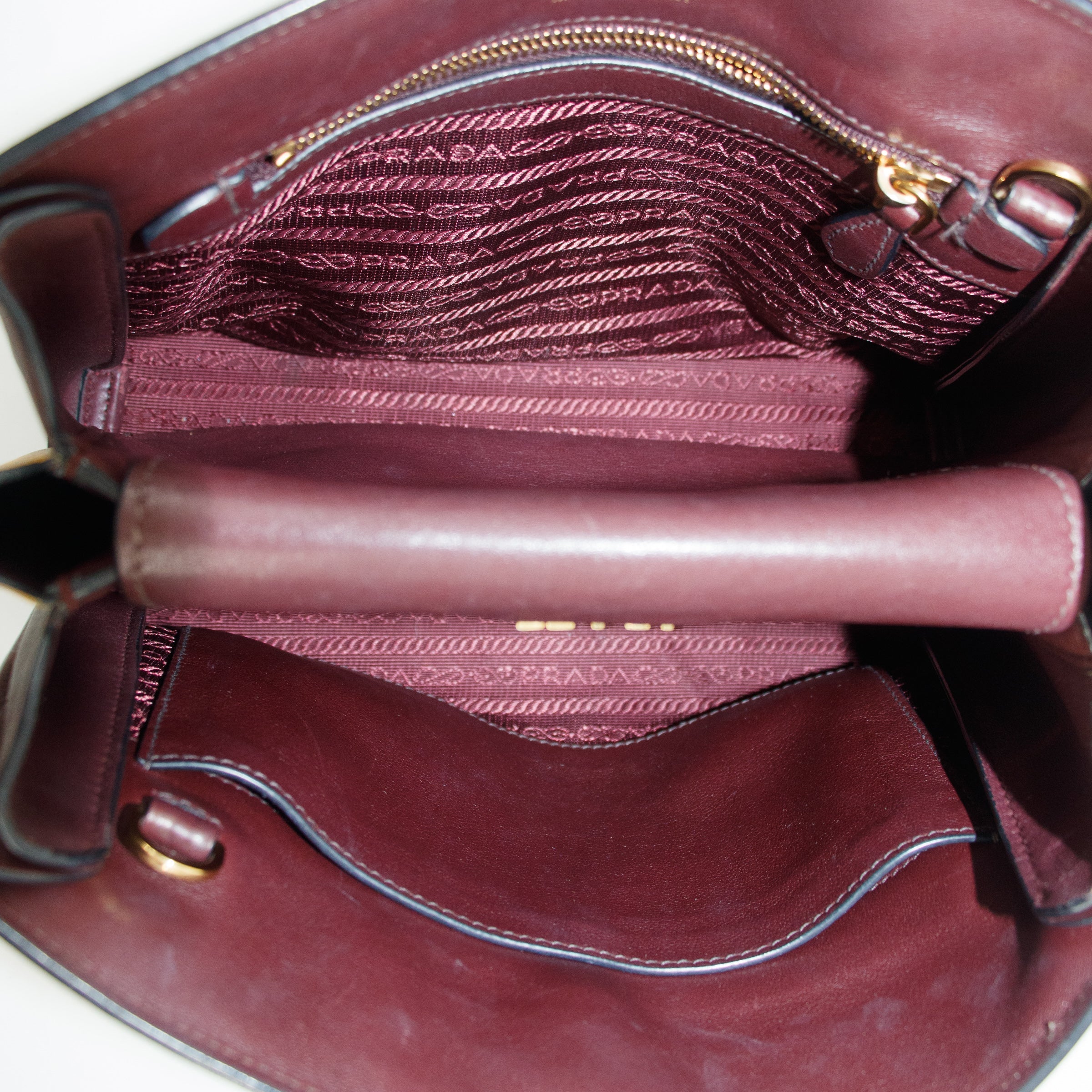 Prada Calfskin Bicolor Red x Burgundy Shoulder Bag #2936 purse handbag