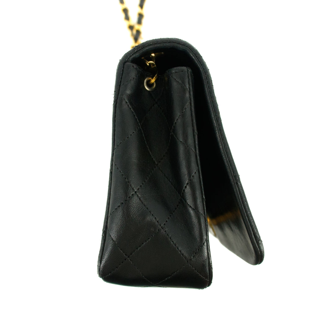 Chanel Matelasse Lambskin Black Single Flap Shoulder Bag #2958 handbag purse