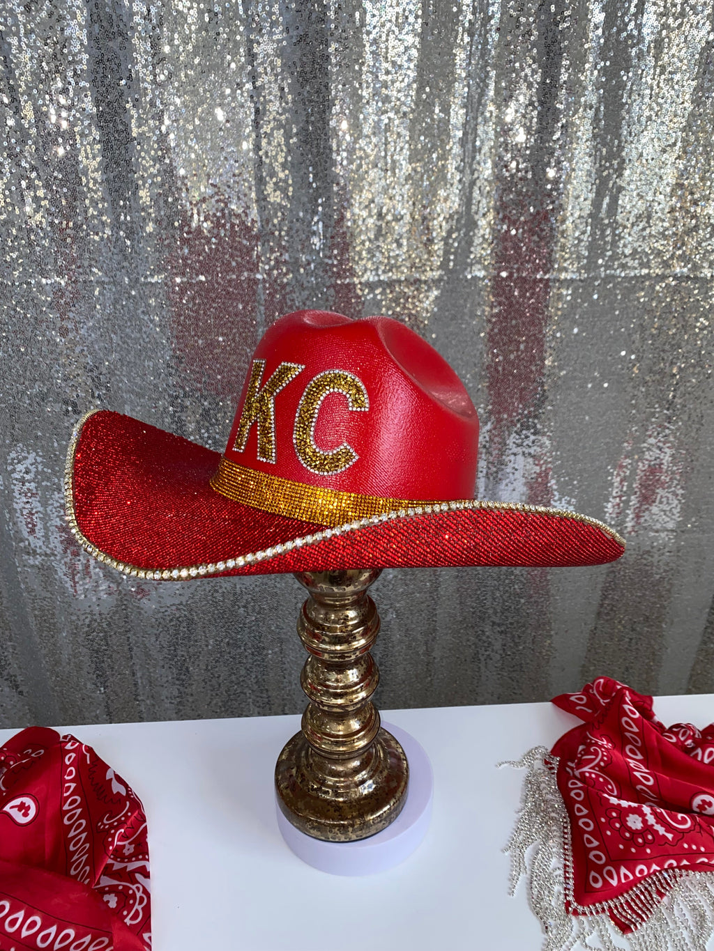 Kansas City Chiefs NFL Cowboy Hat Rhinestone Crystals Bling Mahomes