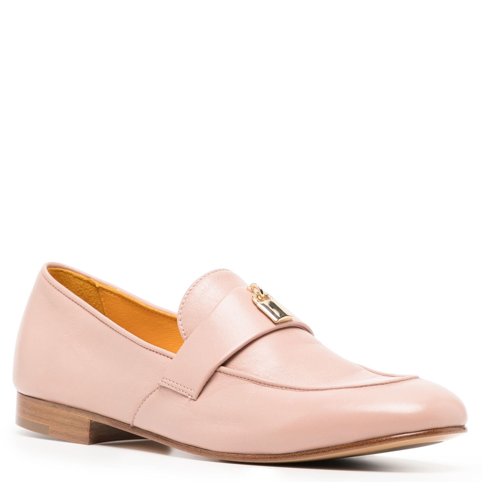 Light Pink Leather Lock Flat Loafer Shoes Career Madison Maison Beverly Hills