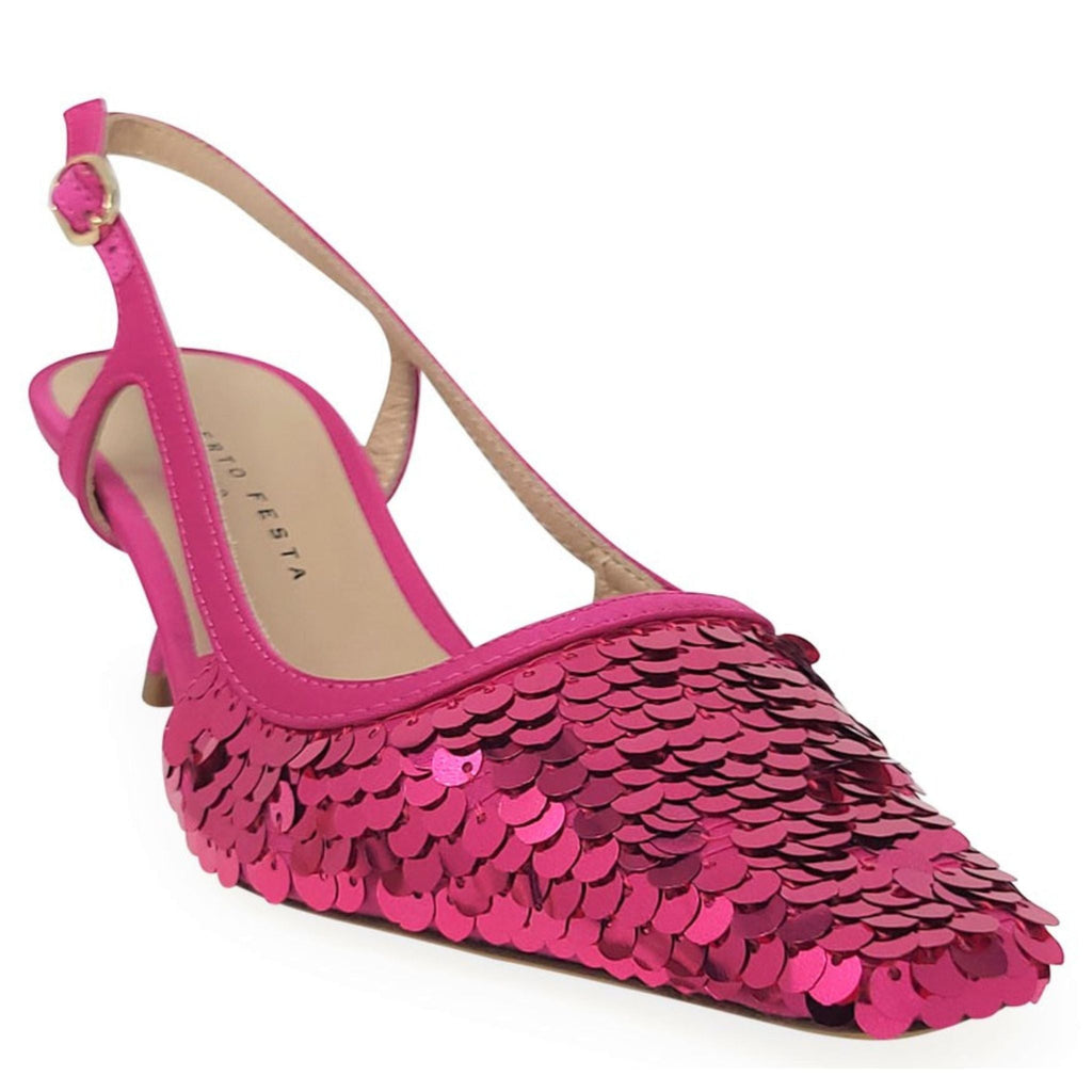 Roberto Festa Siviglia Fuchsia Sequins Slingback Heel shoes dressy cocktail