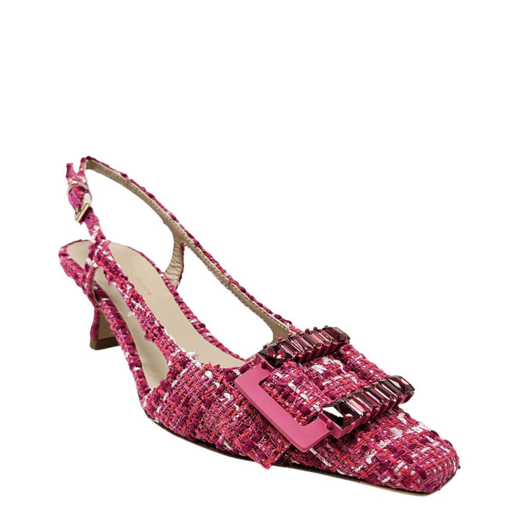 Atena Cherry Heel Slingback Madison Maison Beverly Hills Buckle tweed