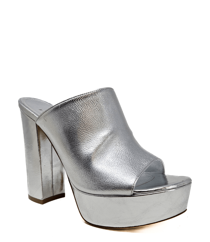 Marilu Silver Metallic Open Toe Platform Sandal chunky Madison Maison leather