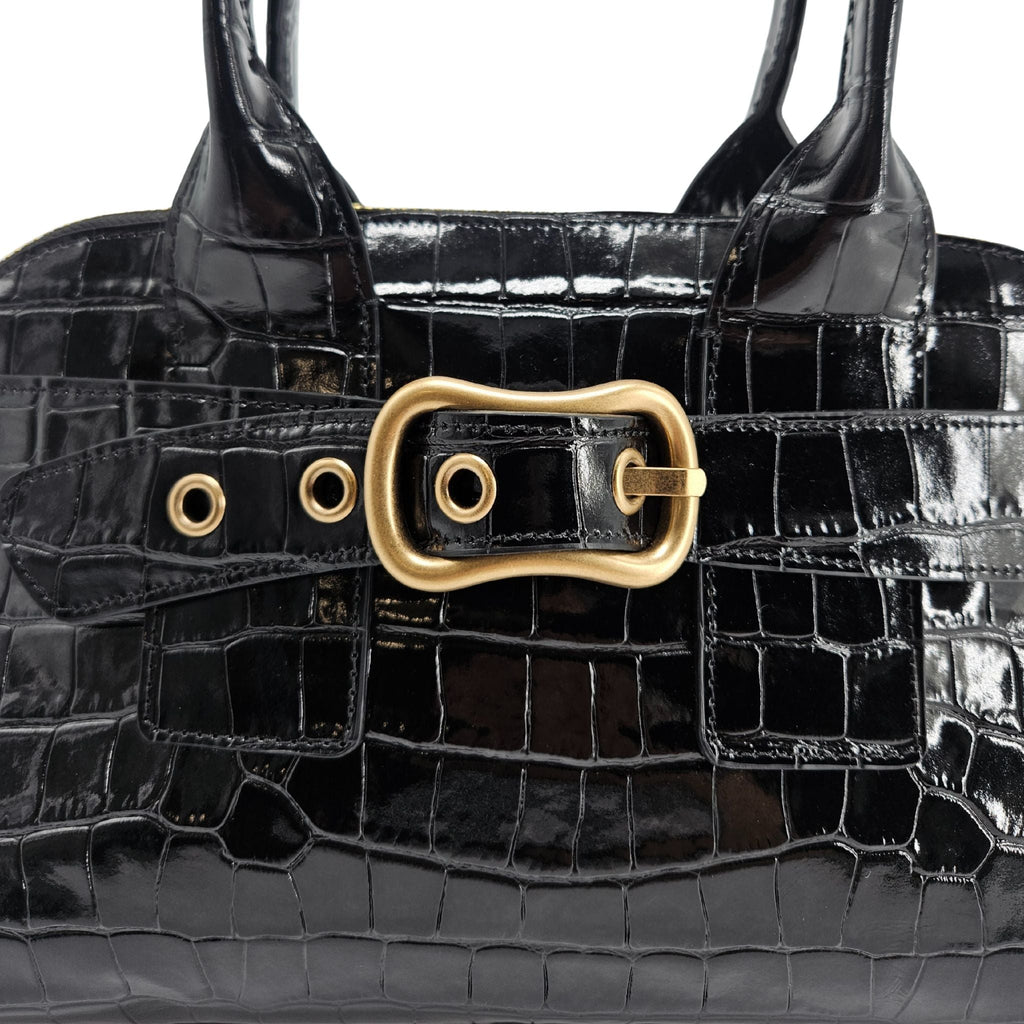 Niky Black Moc Croc Leather Mini tote Bag handbag purse Madison Maison