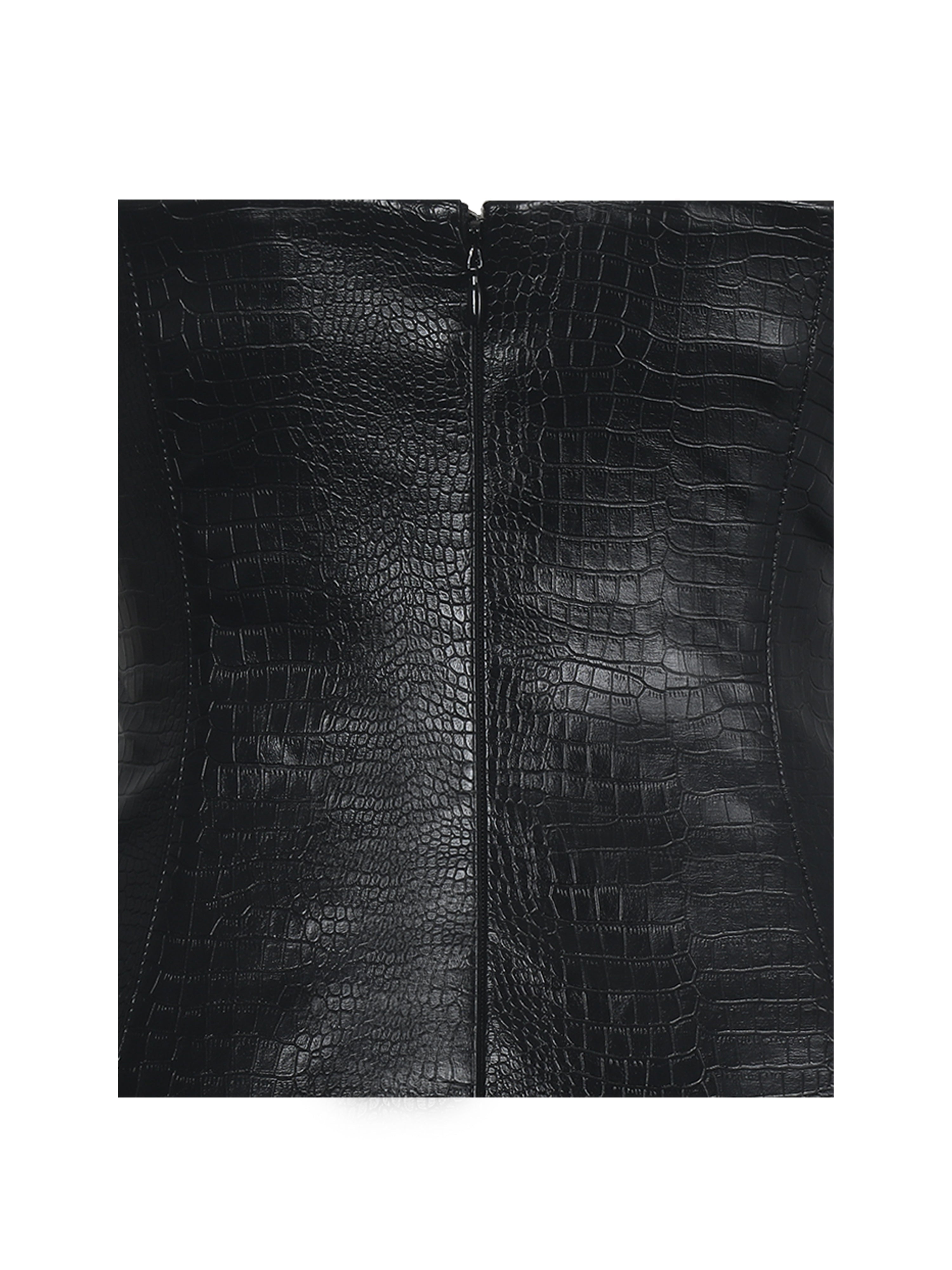 Gardenia Black Croc Leather Midi Sweetheart Halter Flared Dress