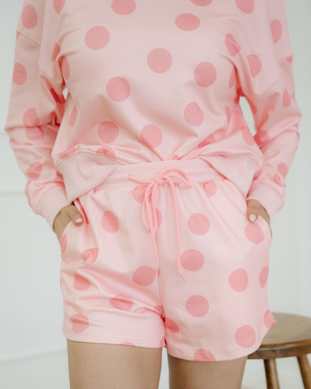 Kaylee Drawstring Shorts Set Polka Dot Indie Ladies Outfit