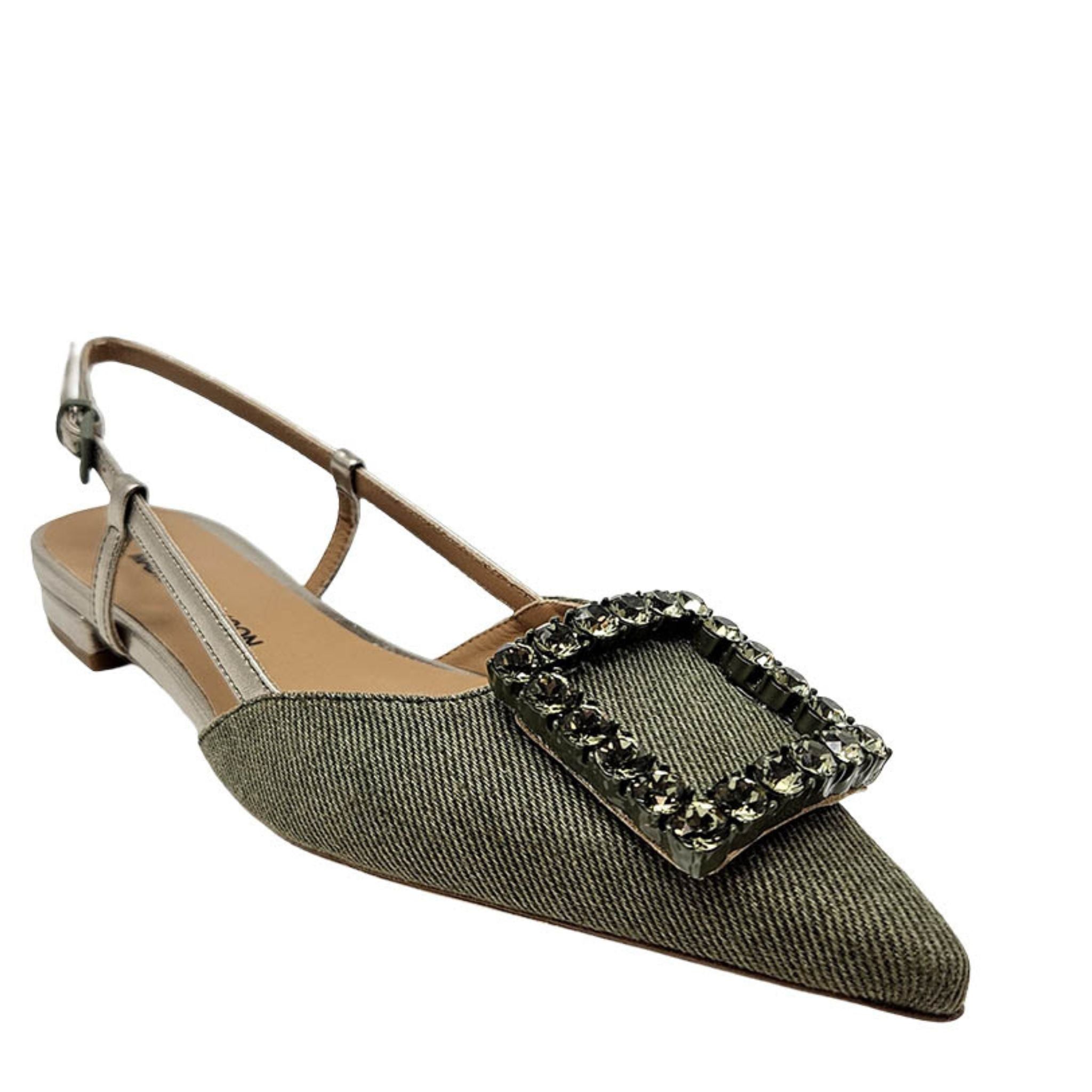 Khaki/Gold Sling Back Flat shoes career Madison Maison embellished buckle