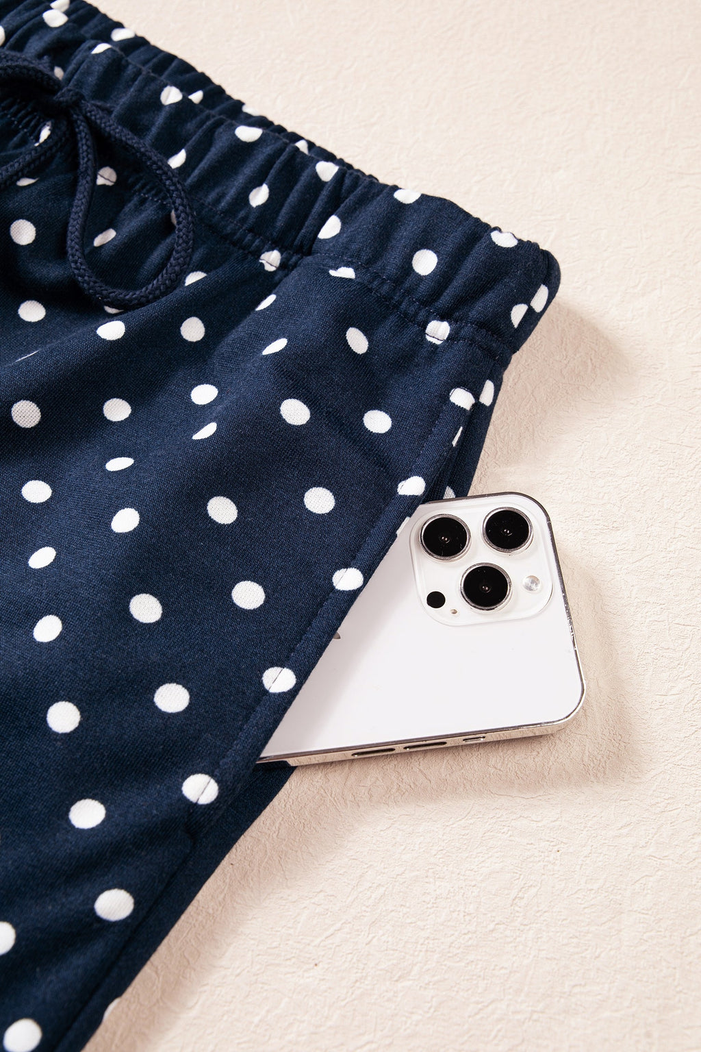 Jane Polka Dot Drawstring Wide Leg Long Sleeve Top Pant Set Outfit