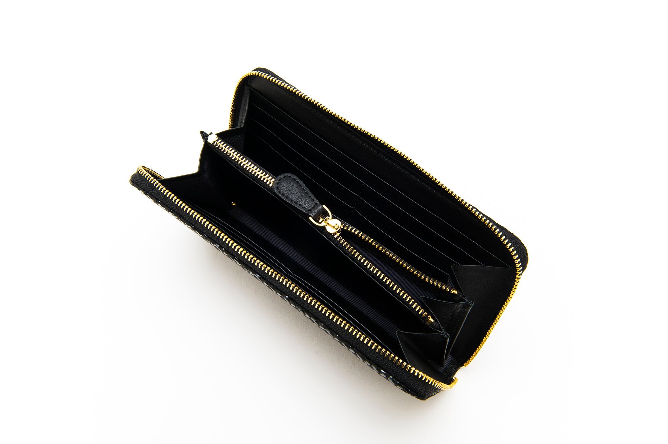 Zipped Long wallet - Seven Treasures Inden Japan Black deer & calf skin