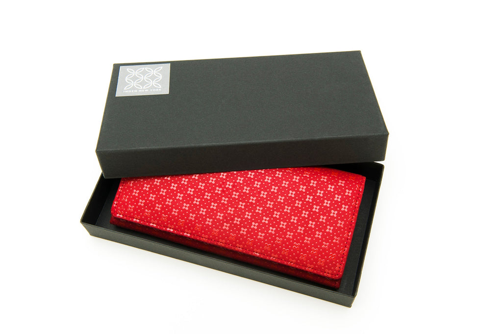 Long Wallet - Flower Lattice INDEN Japan Deer Cow skin leather
