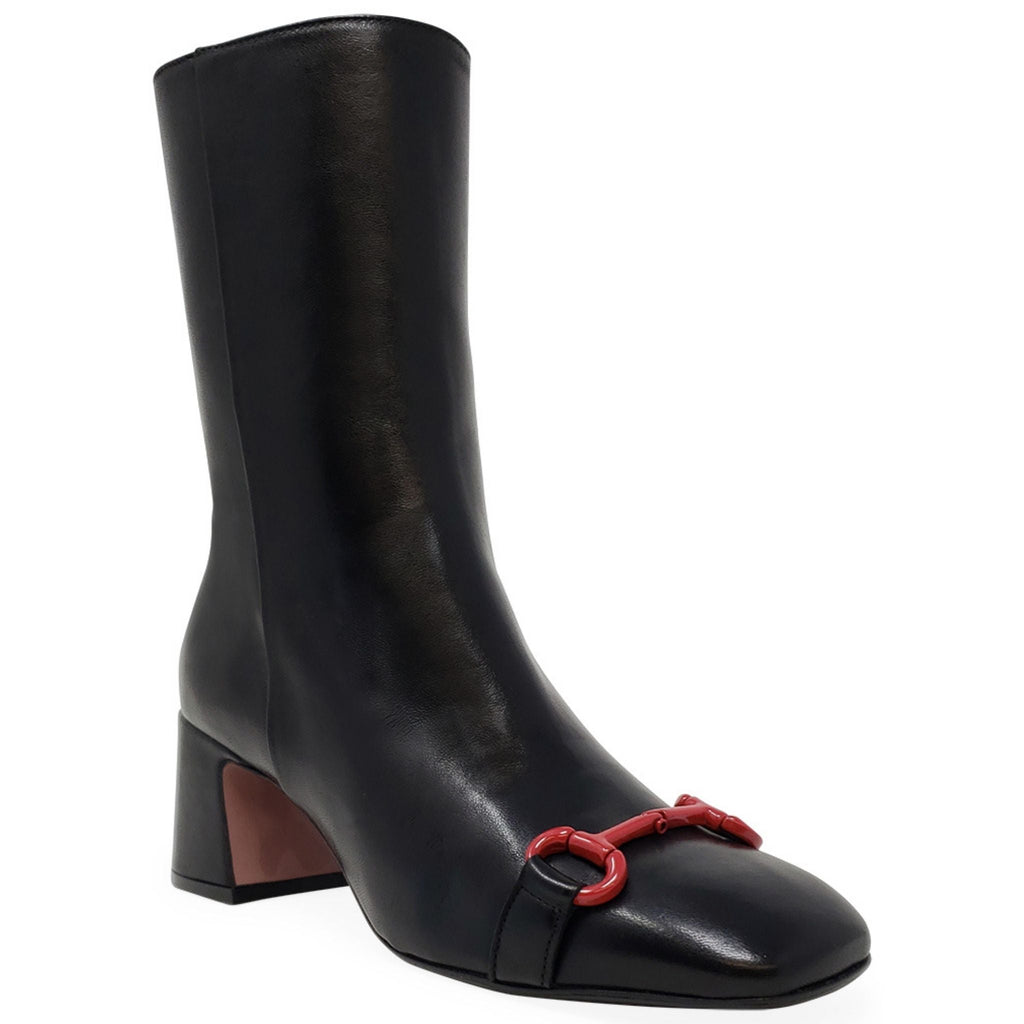 Black Leather Red Back Stripe Boot Horse Bit Madison Maison Beverly Hills Italy