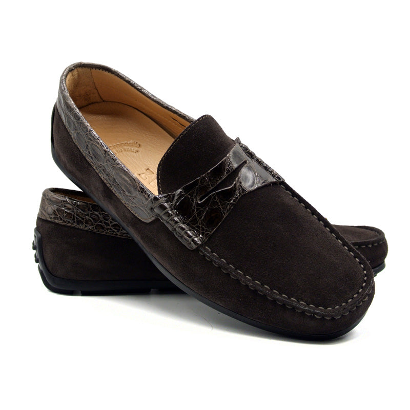 31-160-NIC MONZA  Genuine Crocodile skin & calf Driver driving mocs shoes men's