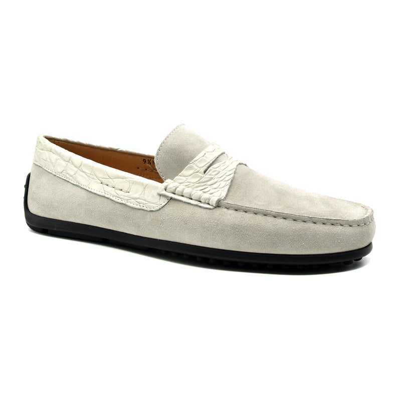 31-160-WHT MONZA Sueded Calfskin with Crocodile Driver driving mocs shoes men's