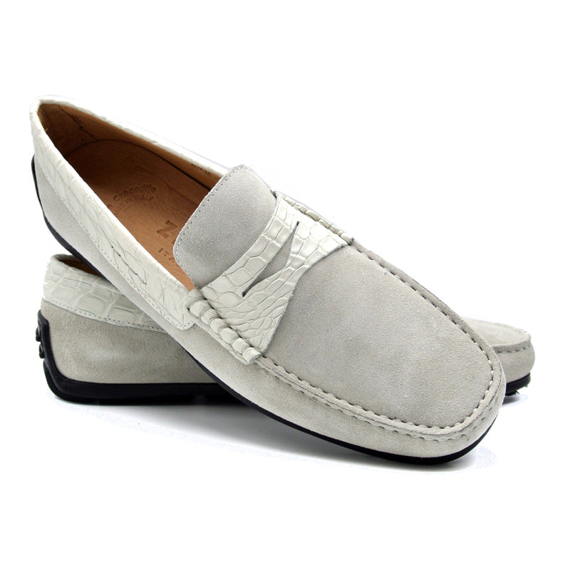 31-160-WHT MONZA Sueded Calfskin with Crocodile Driver driving mocs shoes men's