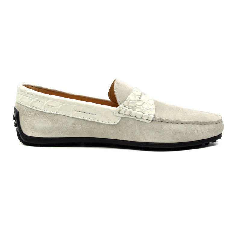 31-160-WHT MONZA Sueded Calfskin with Crocodile Driver driving mocs shoes men's