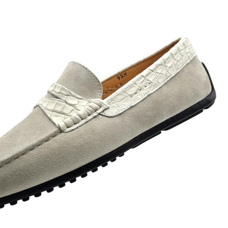 31-160-WHT MONZA Sueded Calfskin with Crocodile Driver driving mocs shoes men's