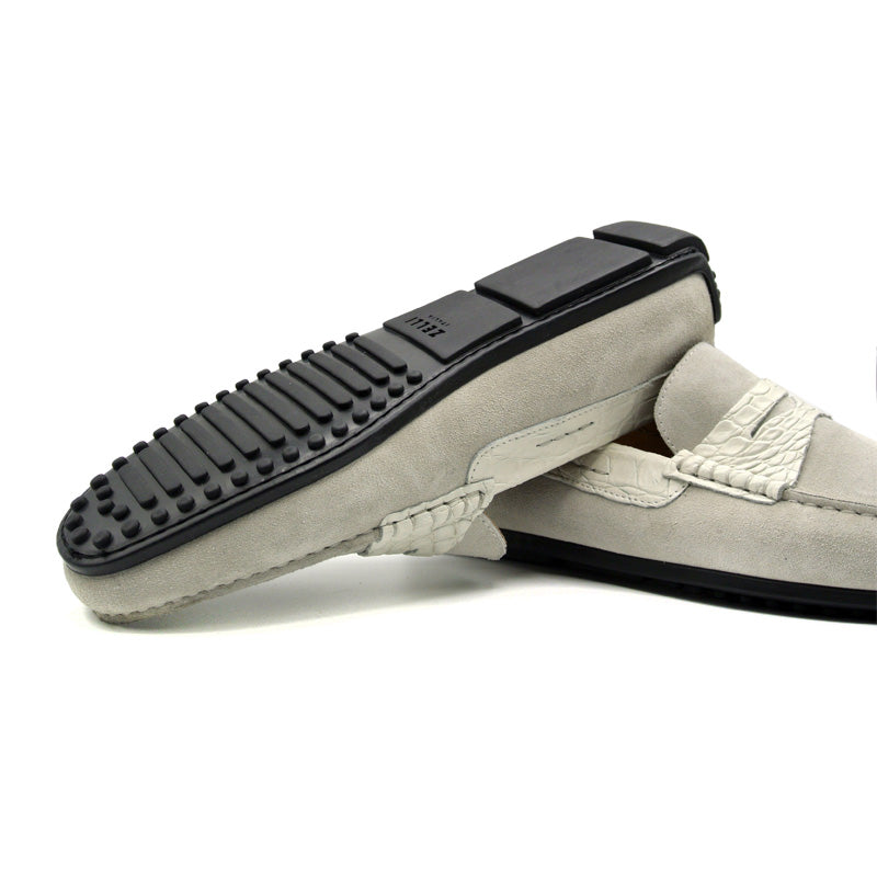 31-160-WHT MONZA Sueded Calfskin with Crocodile Driver driving mocs shoes men's
