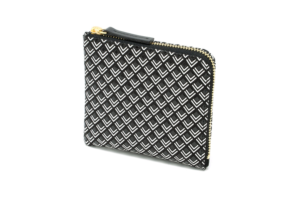 Zipped Coin Purse (Large)  -  White Frame Black Navy Inden Japan leather wallet