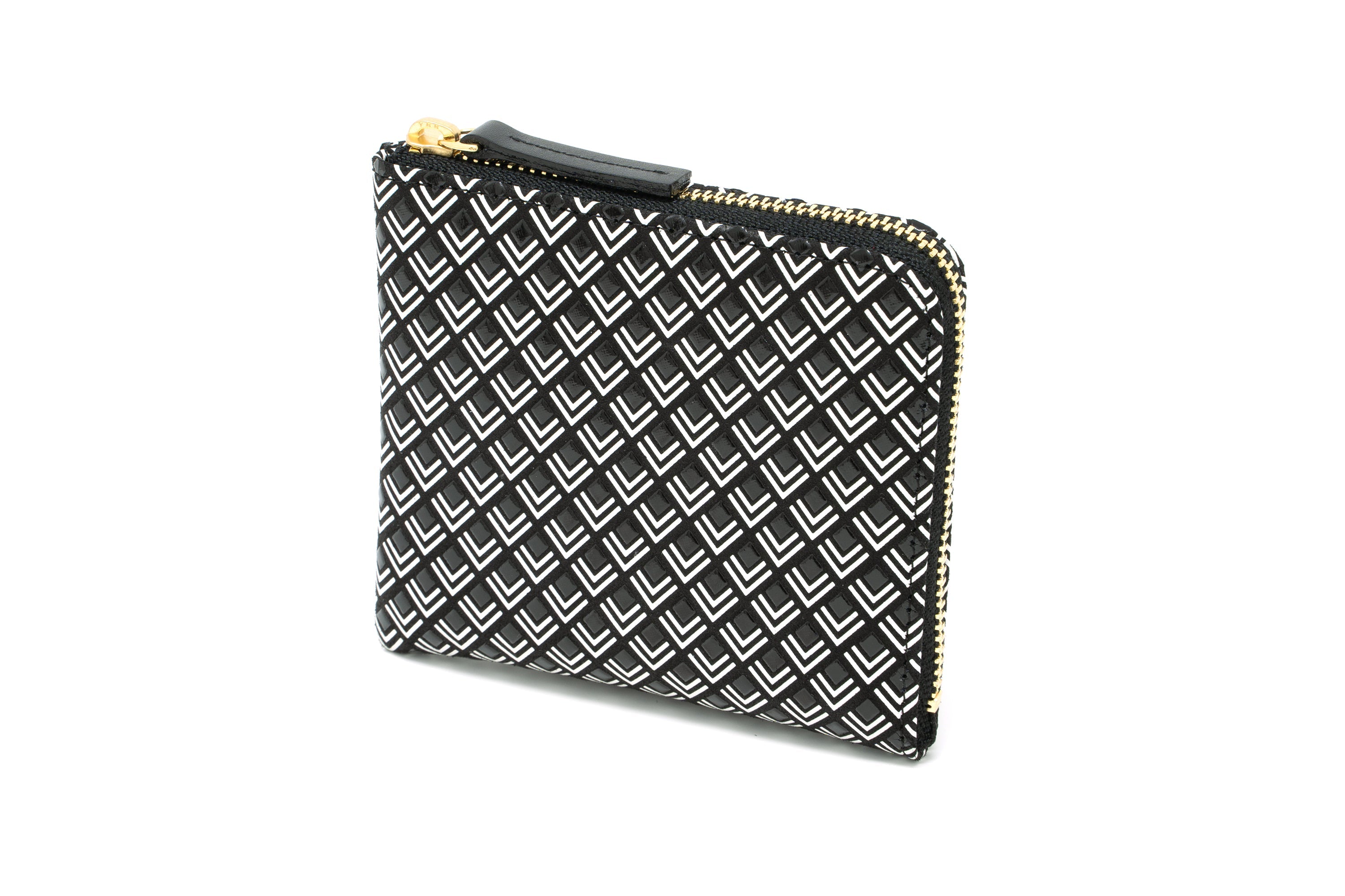 Zipped Coin Purse (Large)  -  White Frame Black Navy Inden Japan leather wallet