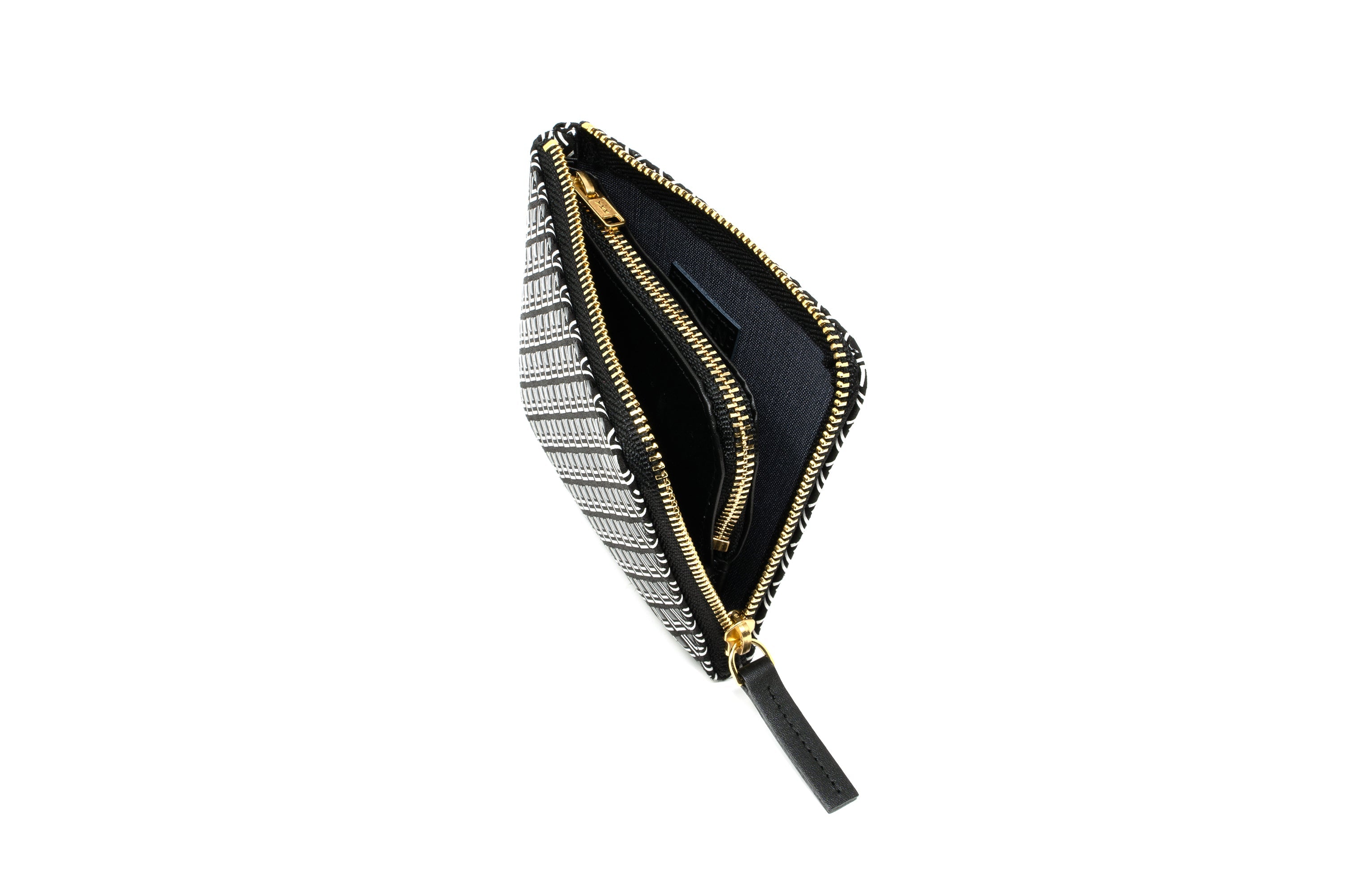 Zipped Coin Purse (Large)  -  White Frame Black Navy Inden Japan leather wallet