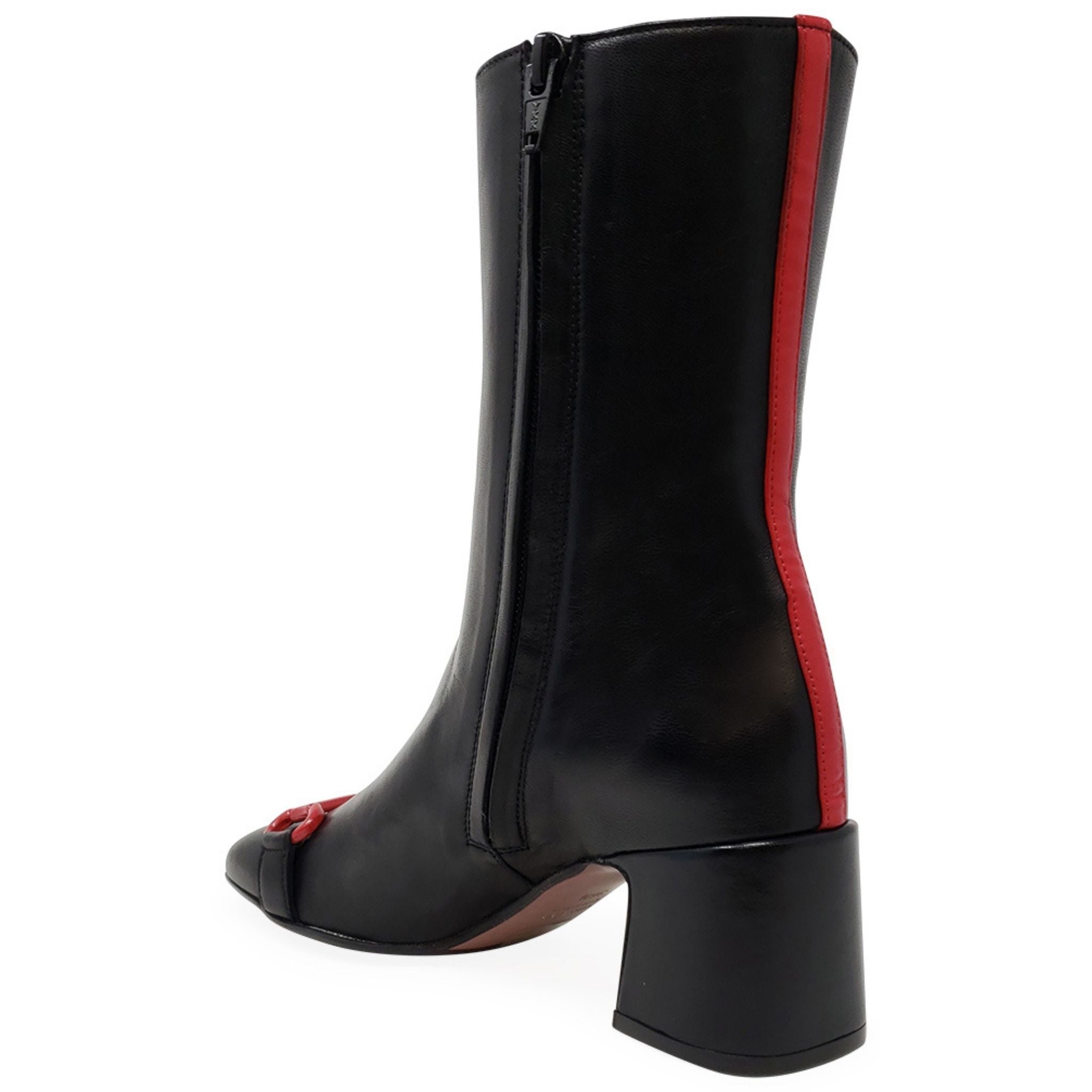 Black Leather Red Back Stripe Boot Horse Bit Madison Maison Beverly Hills Italy
