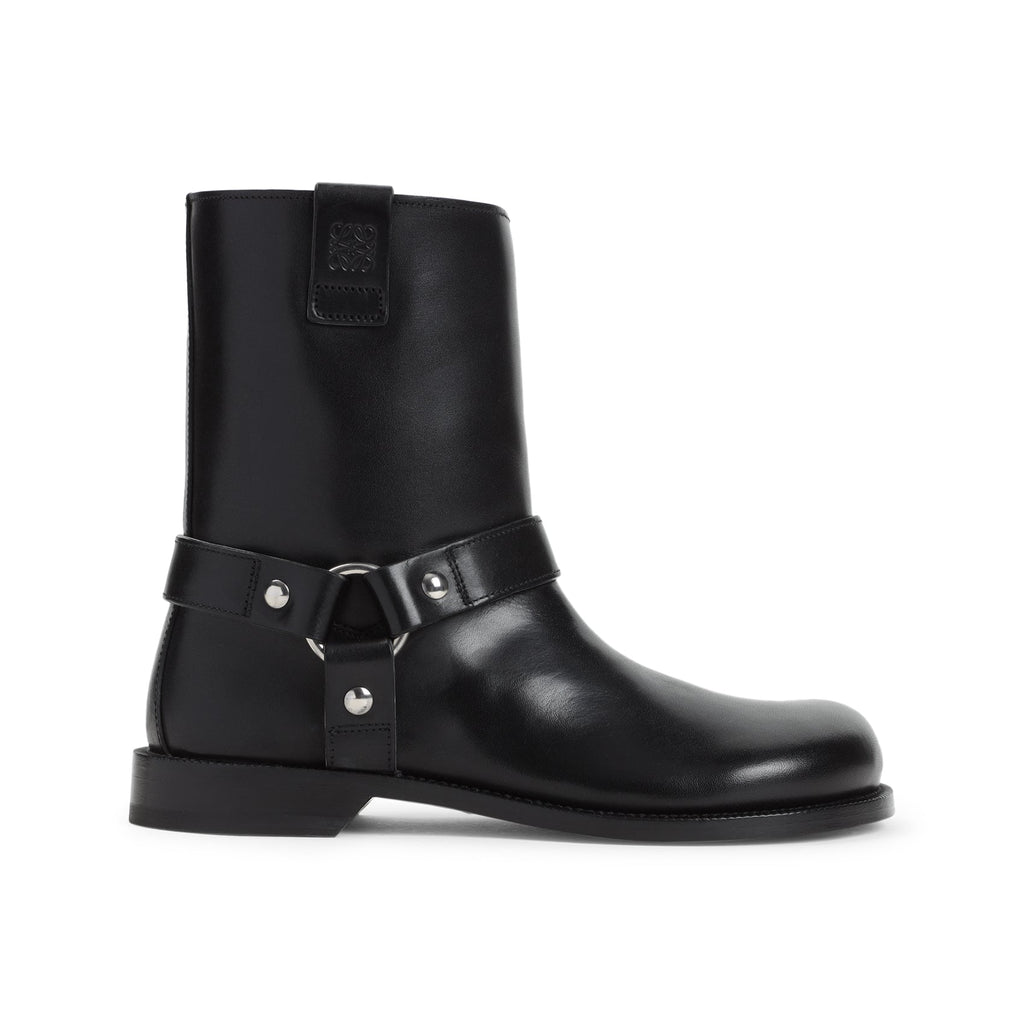 Loewe Campo Biker Shearling Boots ladies black moto leather studs silver