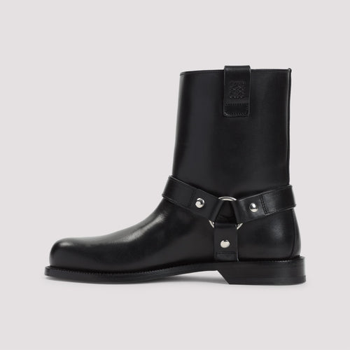 Loewe Campo Biker Shearling Boots ladies black moto leather studs silver