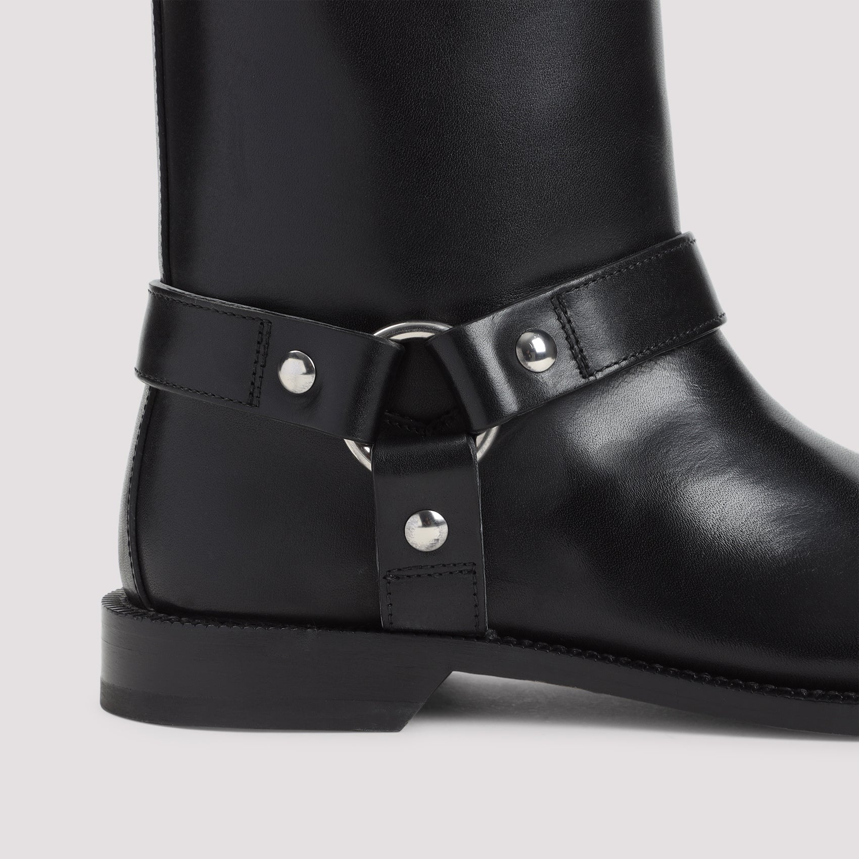 Loewe Campo Biker Shearling Boots ladies black moto leather studs silver